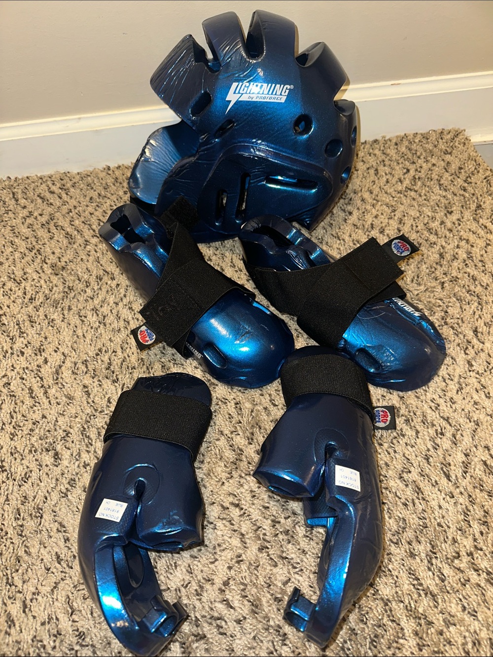 Pro force sparring equipment Metallic Blue Youth Helmet & Pads Set